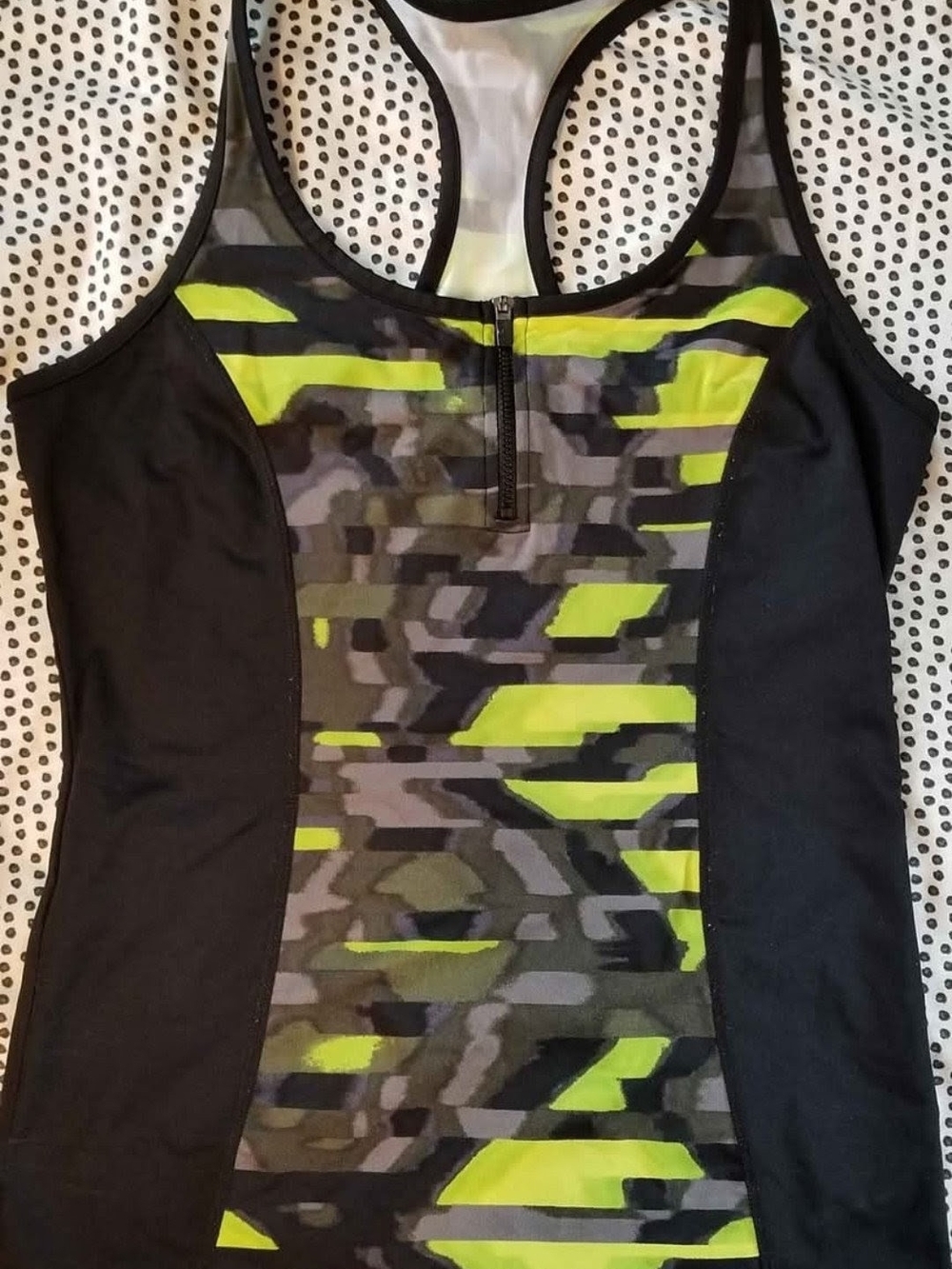 Women's Marc New York Neon Yellow & Black Zip-Front Athletic Performance Tank